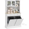 HOMCOM 68" Storage Pantry Cupboards, Freestanding Cabinet w/ 2 Tilt Out Cabinets & Build-in Charging Station for Dining Room, White