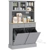 HOMCOM Kitchen Pantry Storage Cabinet with Charging Station, 2 Tilt Out Cabinets, Microwave Stand, Gray