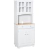 HOMCOM 67" Kitchen Hutch Cabinet, kitchen Pantry with Framed Glass Doors, Louvered Cabinets, 2 Drawers, and Open Microwave Countertop, White