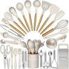Chef Silicone Kitchen Utensil Set, 34PCS Heat Resistant Kitchen Gadgets and Tools With Grater, Wood Handles for Nonstick Cookware