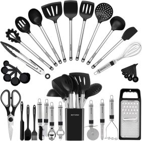 Kitchen Utensil Set-Silicone Cooking Utensils-33 Kitchen Gadgets & Spoons for Nonstick Cookware-Silicone and Stainless Steel Spatula Set-Best Kitchen