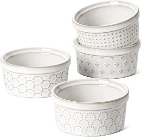 Ramekins 4 oz Oven Safe for Creme Brulee, Charcuterie Boards Bowls for Souffle, Small Sauce Bowl, Ceramic Baking Dishes - 3.8 inch, Set of 4