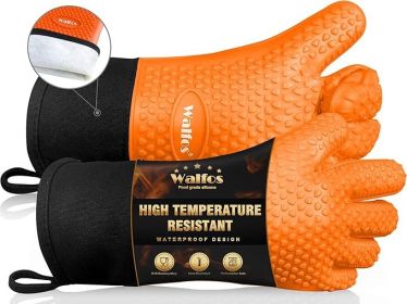 Silicone BBQ Gloves - Heat Resistant Grilling Gloves, Premium Non-Slip Kitchen Oven Mitt with Protective Cotton Layer Inside, Waterproof
