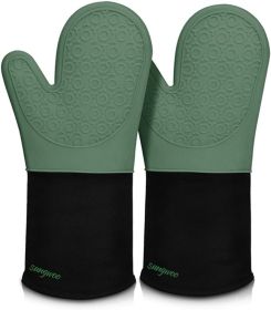 Extra Long Silicone Oven Mitts, Heat Resistant Oven Gloves with Quilted Liner Non-Slip Textured Grip Perfect for BBQ