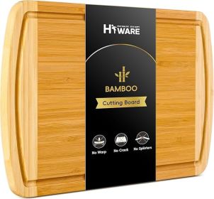 Large Wooden Cutting Board for Kitchen Meal Prep & Serving - Bamboo Cutting Boards with Juice Groove Side Handles