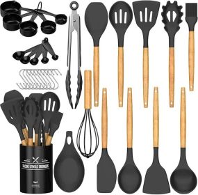 Chef Kitchen Cooking Utensils Set, 33 pcs Non-Stick Silicone Cooking Kitchen Spatula Set with Holder