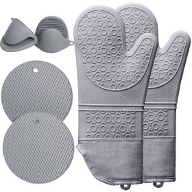6pcs Pot Holders and Oven Mitts Heat Resistant, Non-Slip Silicone Mini Oven Gloves and Hot Pads for Kitchen,15" Extra Long Oven Gloves for Cooking