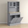 HOMCOM Kitchen Pantry Storage Cabinet with Charging Station, 2 Tilt Out Cabinets, Microwave Stand, Gray