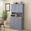 HOMCOM 71 Buffet with Hutch Farmhouse Kitchen Pantry Storage Gray Microwave Oven Countertop Drawer Adjustable Shelves