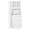 HOMCOM 67" Kitchen Hutch Cabinet, kitchen Pantry with Framed Glass Doors, Louvered Cabinets, 2 Drawers, and Open Microwave Countertop, White