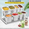 VEVOR Expandable Spice Rack, 13.8"-23.6" Adjustable, 2-Tier Stainless Steel Organizer Shelf with 4 1/9 Pans 4 1/6 Pan 8 Ladles