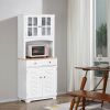 HOMCOM 67" Kitchen Hutch Cabinet, kitchen Pantry with Framed Glass Doors, Louvered Cabinets, 2 Drawers, and Open Microwave Countertop, White