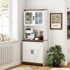 HOMCOM 70" Farmhouse Pantry Cabinet, Kitchen Hutch Storage Cabinet with Glass Doors, Adjustable Shelves, Open Microwave Countertop, White