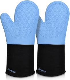 Extra Long Silicone Oven Mitts, Heat Resistant Oven Gloves with Quilted Liner Non-Slip Textured Grip Perfect for BBQ, Baking (Color: Sky Blue & Black)