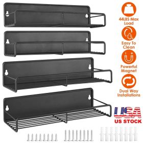4Pack Strong Magnetic Spice Rack Organizer Fridge Storage Shelf for Jars Seasoning Tins Utensils Space Saver Holder for Refrigerator Microwave (Color: Black)