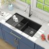 33 in. Quartz Stone Composite Black/White Double Bowl Under Mount Workstation Kitchen Sink with Sink Accessories